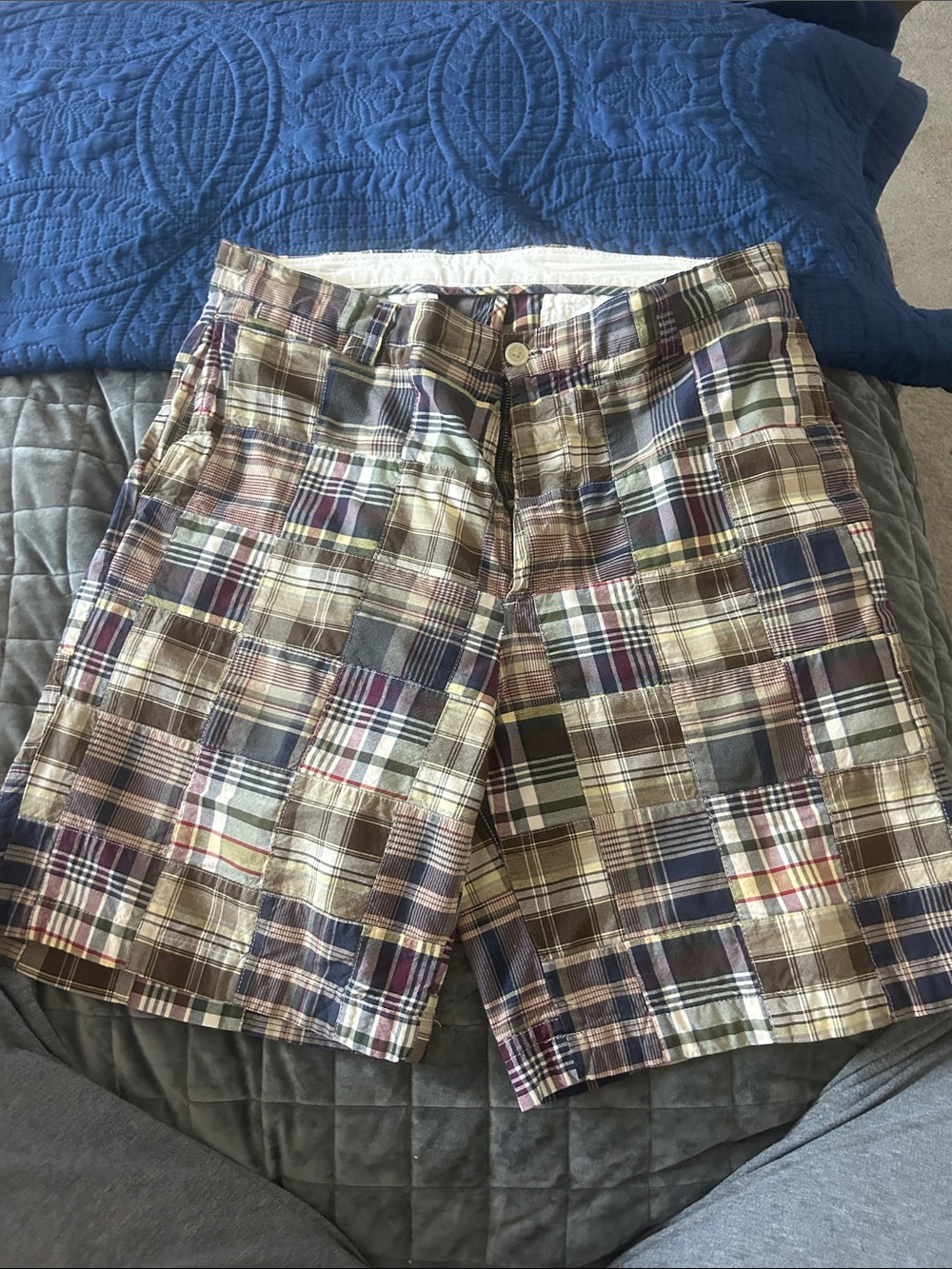 Nautica Plaid Patchwork Shorts in Blue, Brown & Yellow